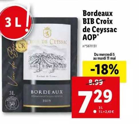 Promo Bordeaux Bib Croix Lidl Aop chez De Ceyssac