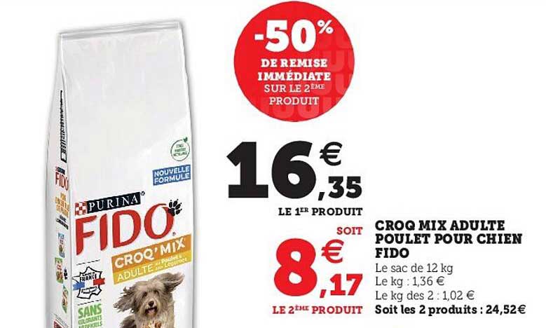 Offre Croq Mix Adulte Poulet Pour Chien Fido chez Super U