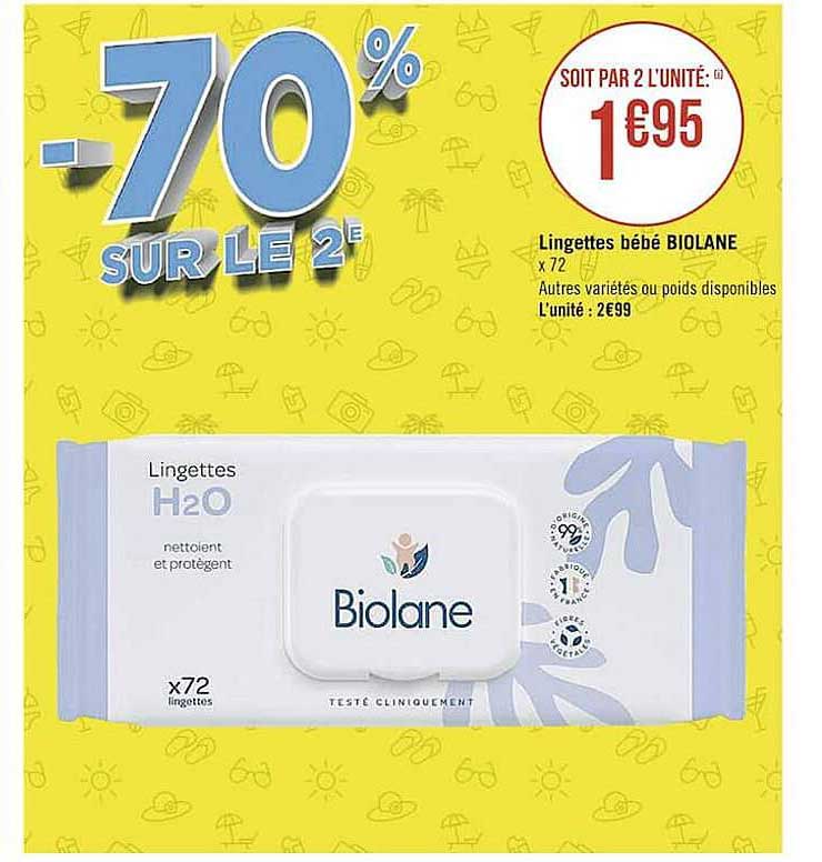 Promo Biolane lingettes bébé h2o chez Casino Supermarchés