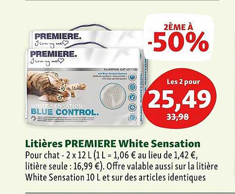 Offre Litieres Premiere White Sensation Chez Maxi Zoo
