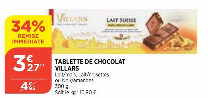 Promo Tablette De Chocolat Villars Chez Bi Icatalogue Fr