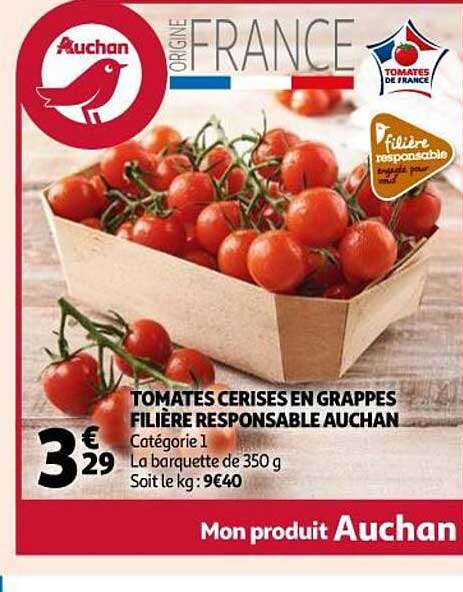 AUCHAN CULTIVONS LE BON Tomates cerises rondes en grappes 350g pas cher 