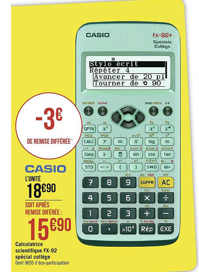 Promo Casio calculatrice fx92 special college chez Géant Casino