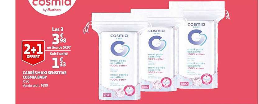 Offre Carres Maxi Sensitive Cosmia Baby Chez Auchan