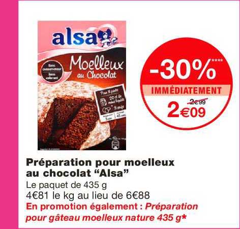 Offre Preparation Pour Moelleux Au Chocolat Alsa Chez Monoprix