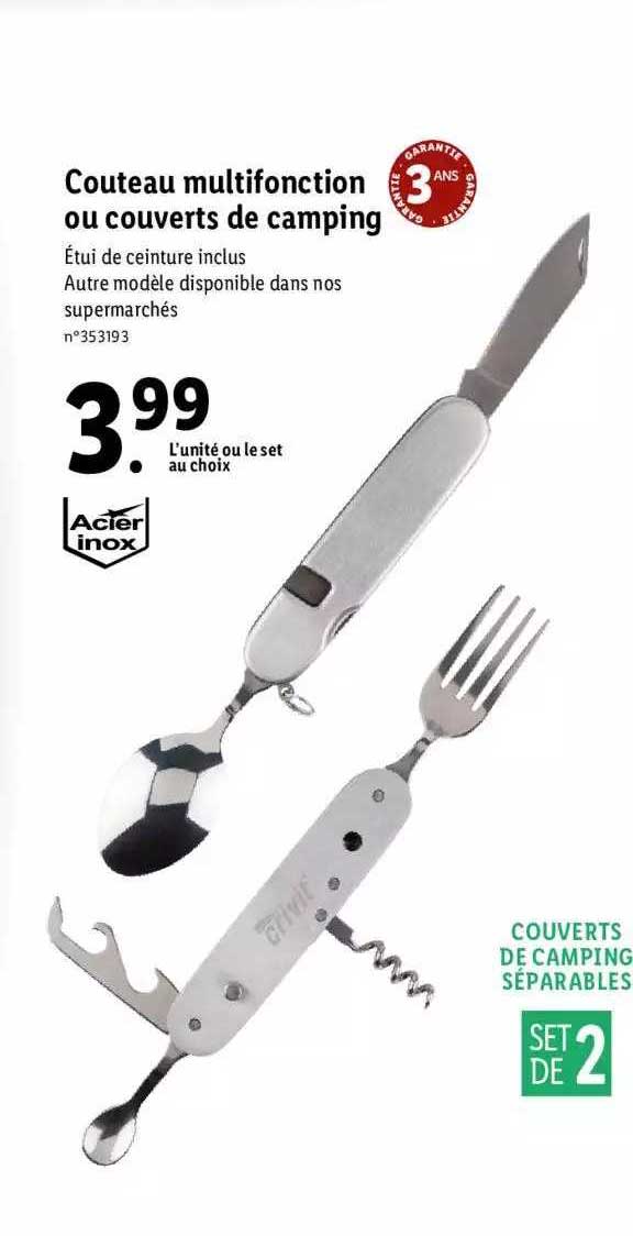 May - Couteau Suisse Couvert - Couteau de Camping - Outil Multifonction -  Couteau de Poche avec Fourchette et Cuiller - Couverts d'Extérieur Pliables  - Couteau Pliant : : Cuisine et Maison