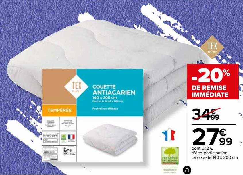 Couette D'été Antibactérienne Hom&Com 140x200 Cm - Ultra Légère 200g/m², Respirante, Certifiée Oeko-TEX