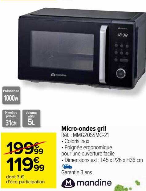 Micro-ondes gril MMG20SSMG-21 - Inox MANDINE : le micro-ondes à Prix  Carrefour