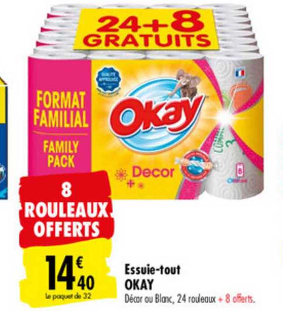 Promo Essuie-tout Okay 8 Rouleaux Offerts chez Carrefour 