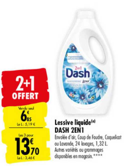 Promo Lessive Liquide Dash 2en1 2+1 Offert chez Carrefour 