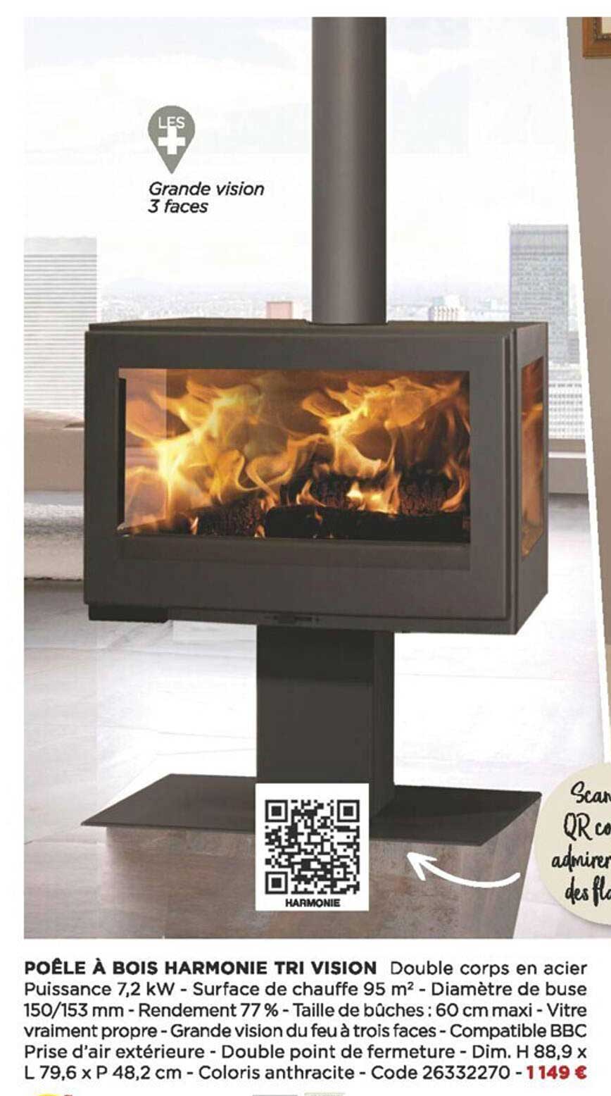 Offre Poêle à Bois Charme Tri Vision Panadero chez Bricomarche