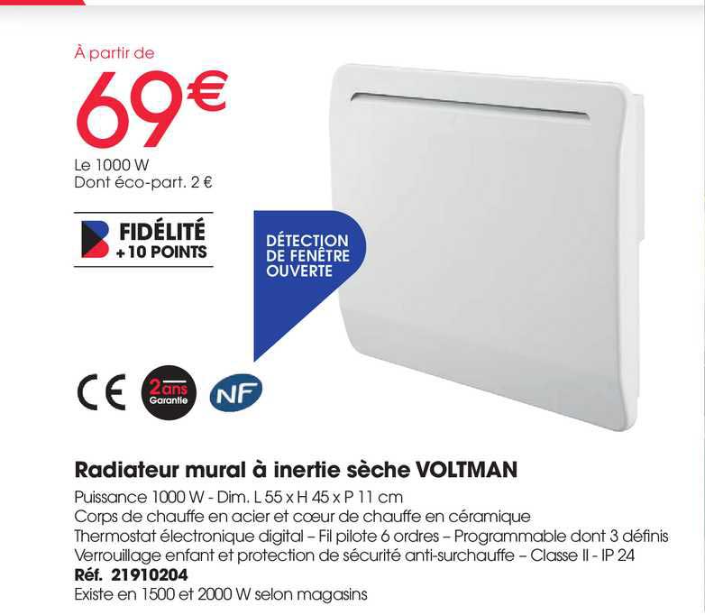 Voltman VOM540012 Fonte INERTIE SECHE Radiateur Céramique Blanc 