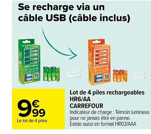 Pile rechargeable - 1000mAH - AAA - x2 CARREFOUR