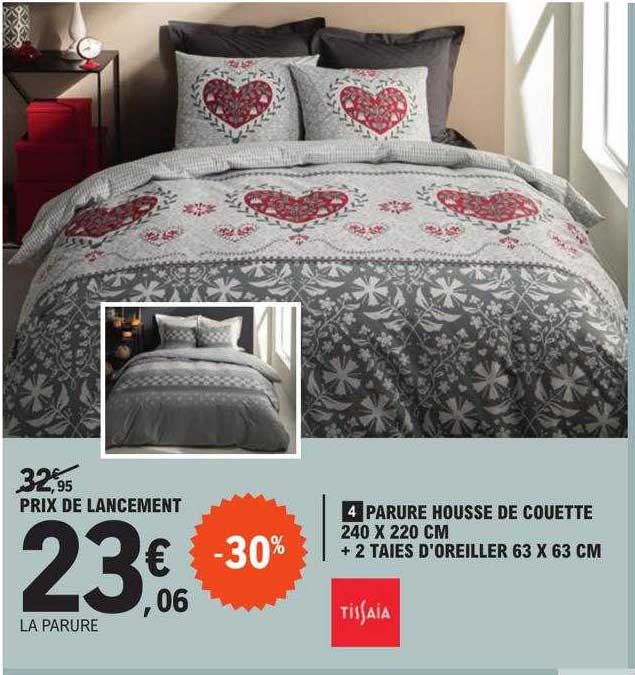 Housse De Couette 140x200 Cm + 2 Taies 65x65 Cm – Microfibre 100% – Motif Flocons De Neige 3D – Fermeture Éclair – Rouge Noël