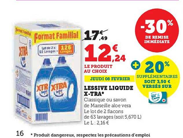 Lot de 2 bidons de Lessive Liquide Xtra Total - 2x 63 soit 126