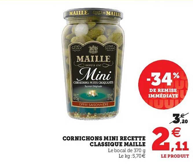 Offre Cornichons Mini Recette Classique Maille chez U Express