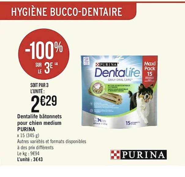 Offre Dentalife Bâtonnets Pour Chien Medium Purina chez Geant Casino