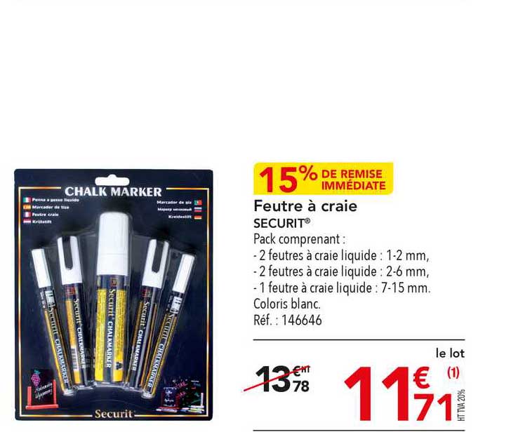 Feutre Craie Waterproof Pointe Large 7-15 Mm - Pour Ardoises, Vitrines, Extérieur