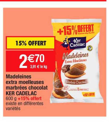 Promo Madeleines Extra Moelleuses Marbrées Chocolat Ker Cadelac chez ...