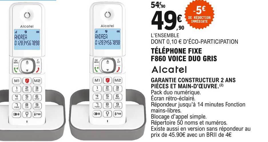 Téléphone fixe Alcatel F 860 duo répondeur