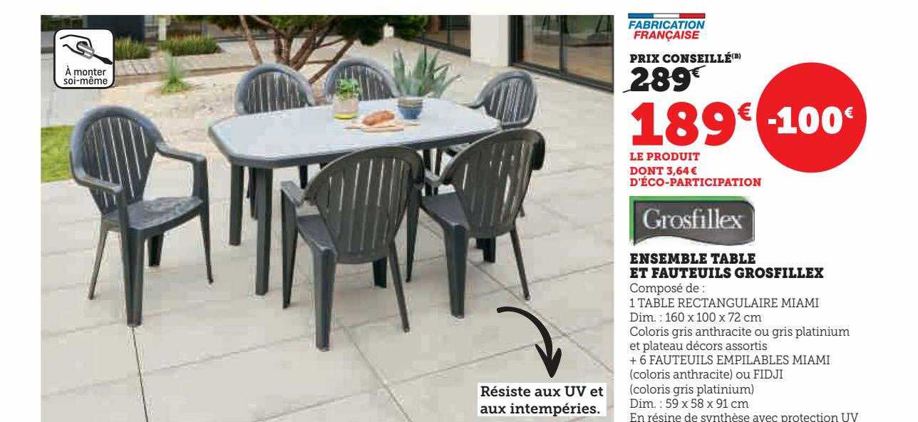 Promo Grosfillex Ensemble Table Et Fauteuils chez Hyper U iCatalogue.fr