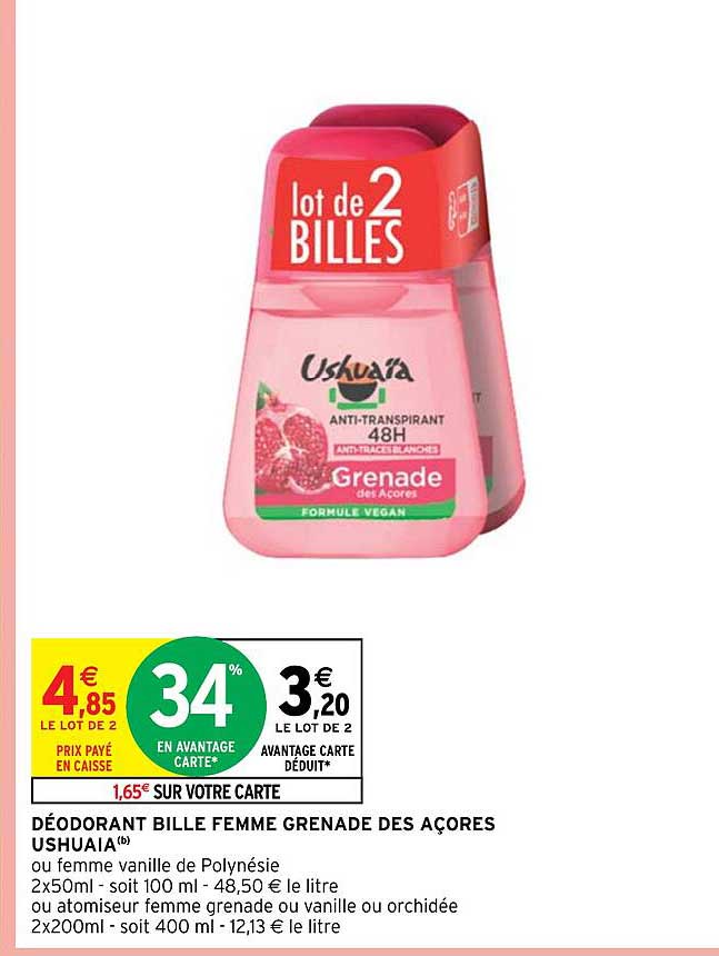 Lot De 3 Déodorants Ushuaïa Grenade Des Açores 48h - 100 Ml Chacun, Fabriqué En France (Neuf)