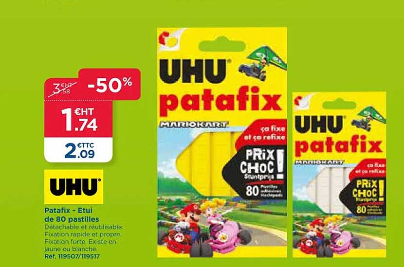 Promo Patafix uhu 80 pastilles adhesives chez Hyper U