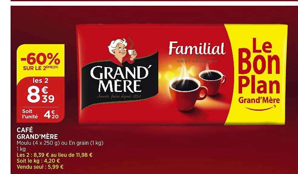 Offre Café Grand' Mère -60% Sur Le 2e chez Atac