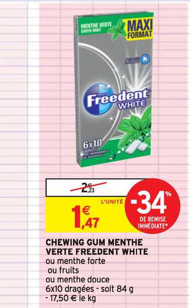 Promo Chewing-gum FREEDENT WHITE chez Coccinelle Express