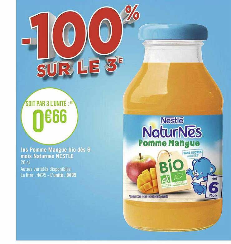 Offre Jus Pomme Mangue Bio Des 6 Mois Naturnes Nestle Chez Geant Casino