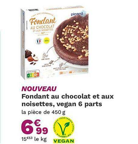 Fondant au chocolat et aux noisettes, vegan, 6 P. surgelés Picard