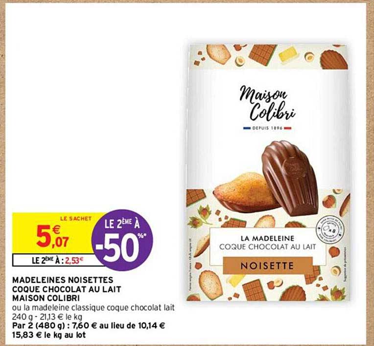 Madeleine noisette coque chocolat au lait - Maison Colibri - 240