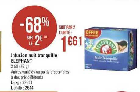 Offre Infusion Nuit Tranquille Elephant -68% Sur Le 2e ...