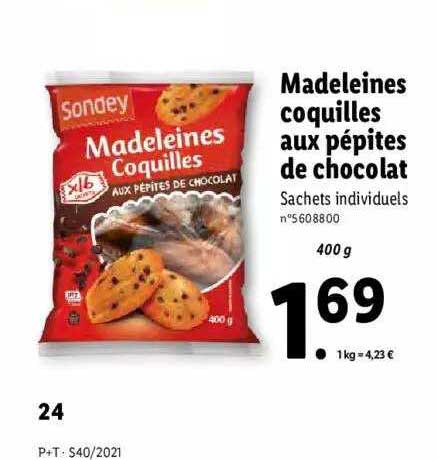 Offre Madeleines Coquilles Aux Pépites De Chocolat Sondey chez Lidl