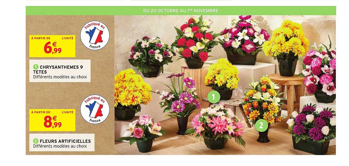 Offre Chrysanthèmes 9 Têtes Fleurs Artificielles chez Intermarche Hyper