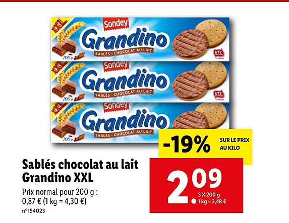 Offre Sables Chocolat Au Lait Grandino Xxl Chez Lidl