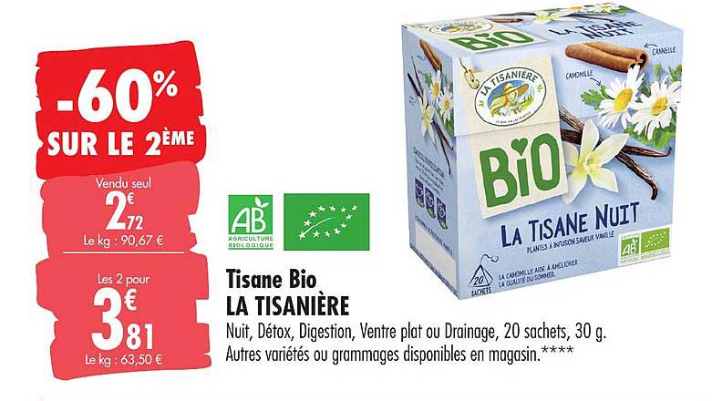 Offre Tisane Bio La Tisanière chez Carrefour