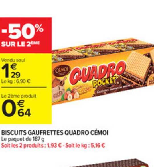 Offre Biscuits Gaufrettes Quadro Cemoi Chez Carrefour Market