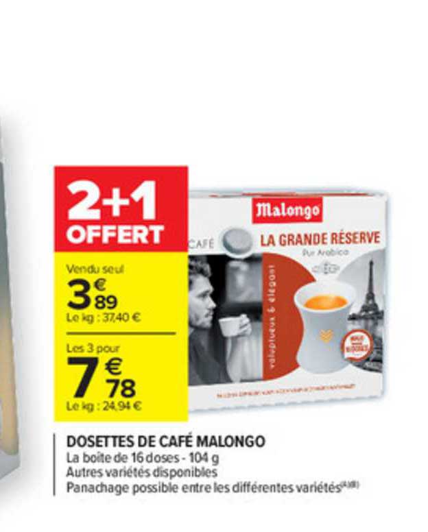 Promo Dosettes De Café Pur Arabica Malongo chez Carrefour Market