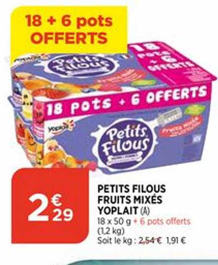 Offre Petits Filous Fruits Mixes Yoplait 18 6 Pots Offerts Chez Bi1