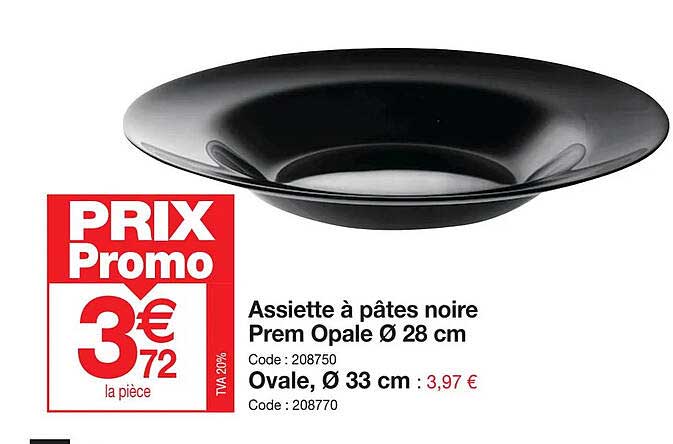 Assiette à Pâtes H&H En Verre Noir - Diamètre 26 Cm, Passe Au Lave-vaisselle Et Micro-ondes, Design Moderne