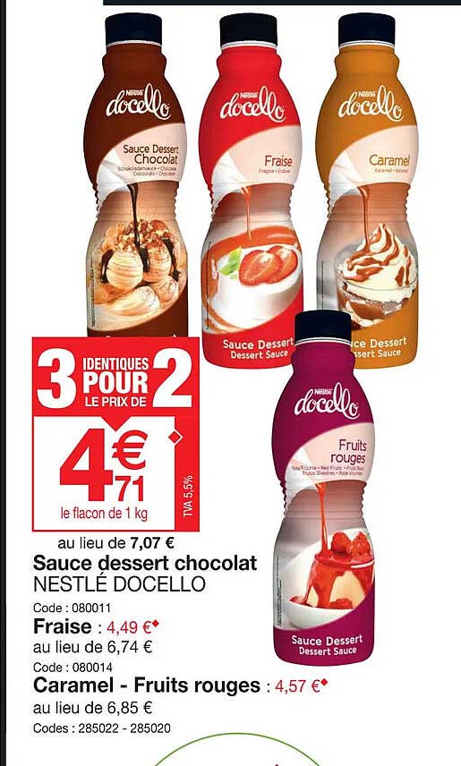 Promo Sauce Dessert Chcoolat Nestlé Docello chez Promocash iCatalogue.fr
