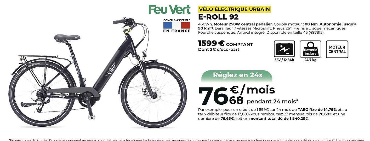 Feu Vert Vélo électrique Urbain E-roll 92