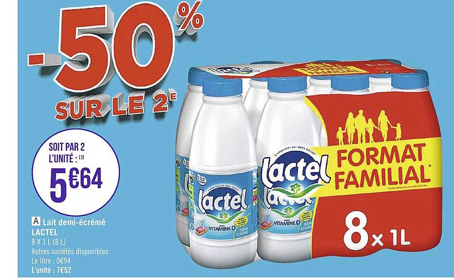 Promo Lait Demi écrémé Lactel 50 Sur Le 2e chez Casino Supermarchés iCatalogue.fr