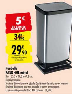 Poubelle 40L PASO : la poubelle à Prix Carrefour