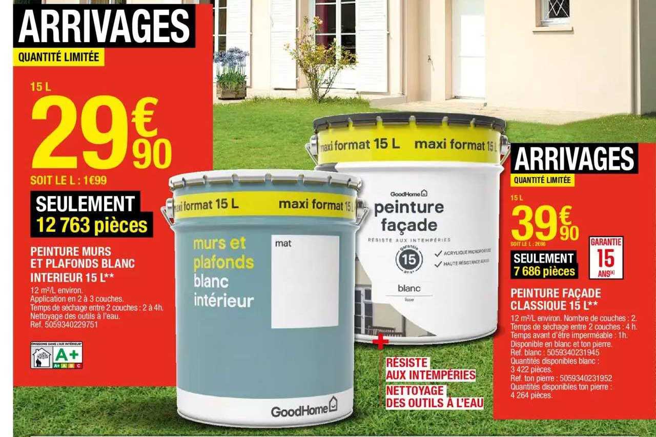 Peinture Glycéro Satin 10 L Brico Dépôt Offre Peinture Murs Et Plafonds Blanc Intérieur 15 L, Peinture Façade  Classique 15 L chez Brico Depot