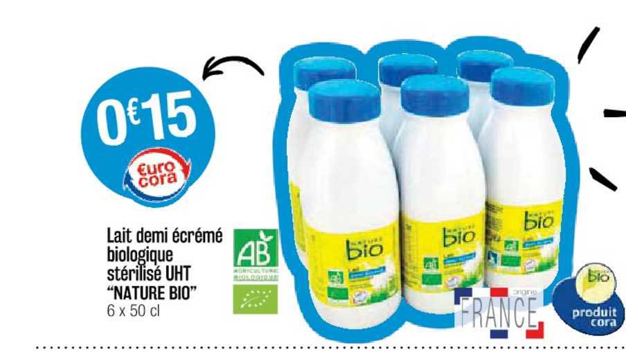 Offre Lait Demi écrémé Biologique Stérilisé Uht Nature Bio Chez Cora 