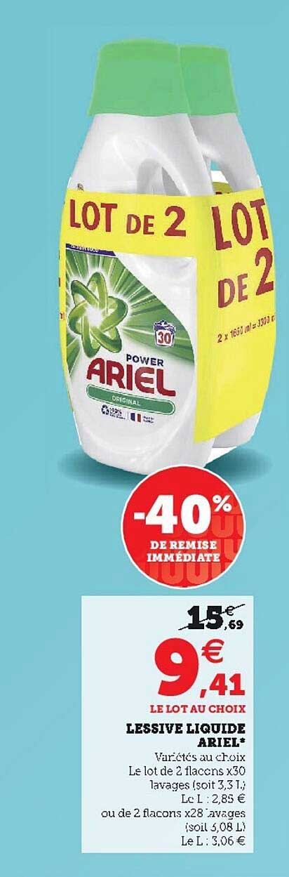 Promo Lessive Liquide Ariel Le 2e à -80% chez Super U 