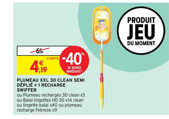Promo RECHARGES PLUMEAUX 3D CLEAN X5 SWIFFER chez Intermarché