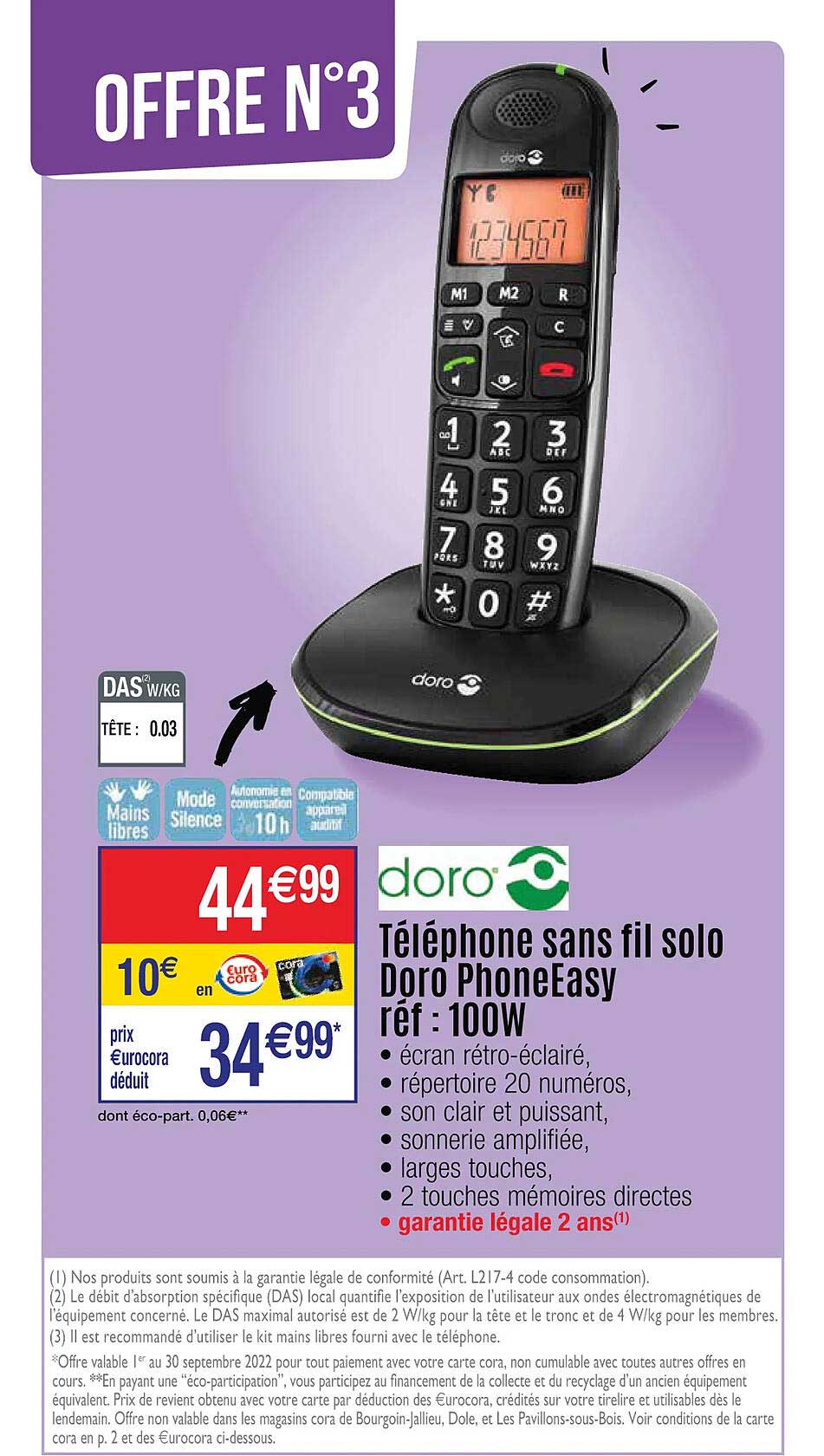Cora Téléphone Sans Fil Solo Doro Phone Easy